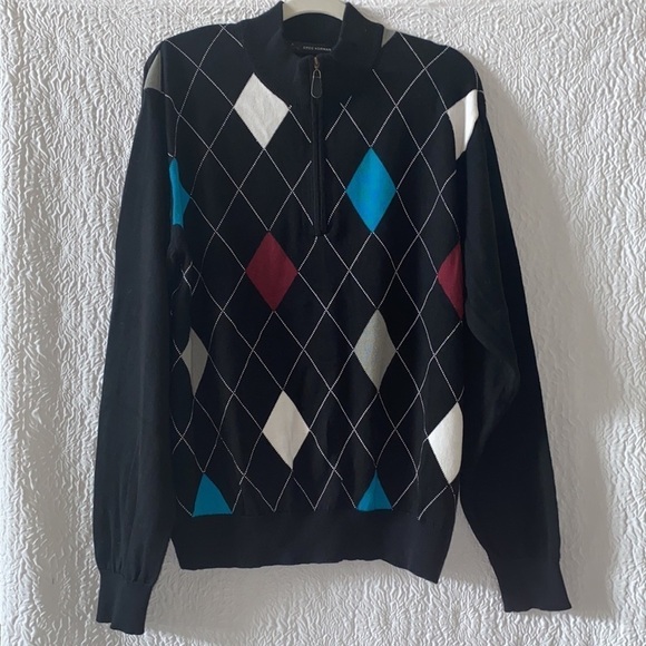 Greg Norman Men's Argyle Quarter Zip Long Sleeve Golf Modal Fabric Sweater - Picture 2 of 8